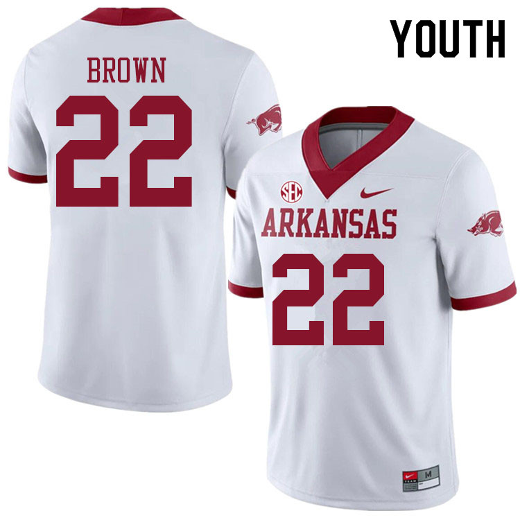 Youth #22 Anthony Brown Arkansas Razorbacks College Football Jerseys Sale-Alternate White - Click Image to Close